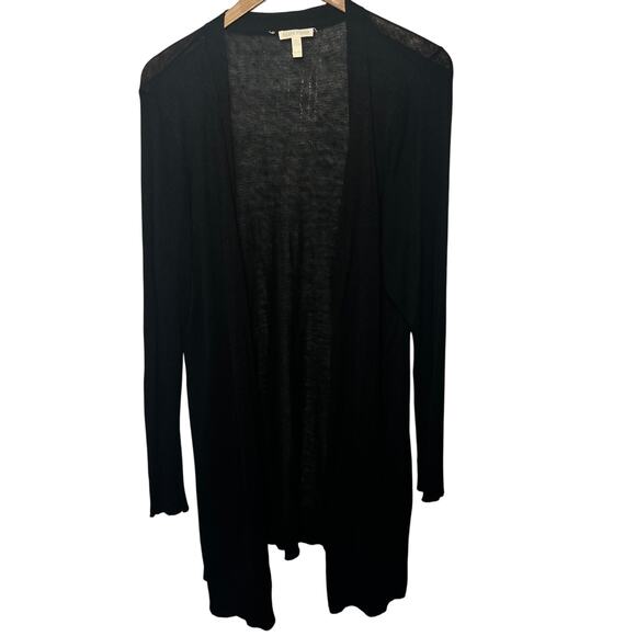 Eileen Fisher Sweater Organic Linen Blend Black Open Front Thin Knit Cardigan XL - Picture 1 of 5